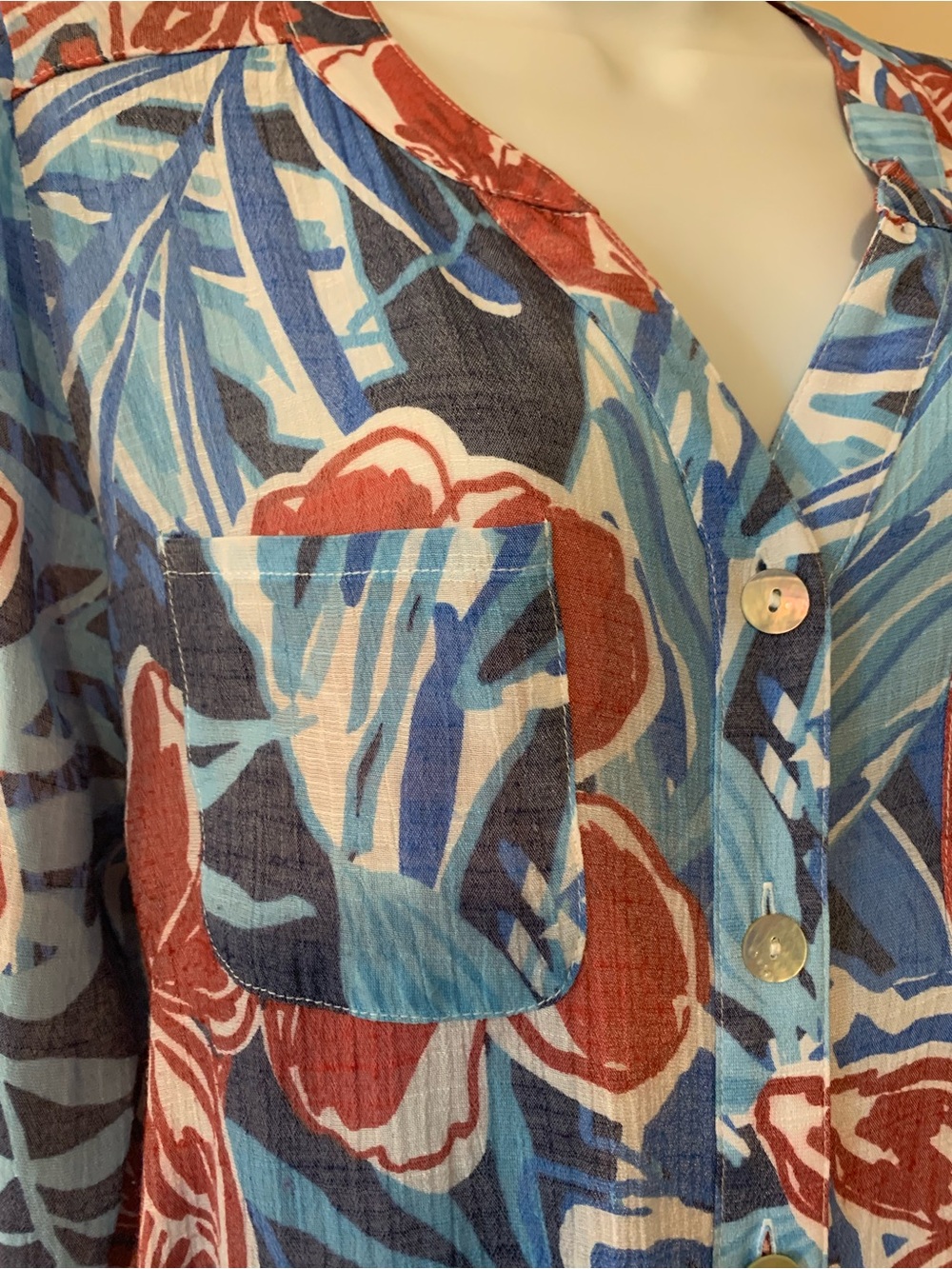 Ruby Rd. Red & Blue Floral Button-Up Blouse - Picture 3 of 8